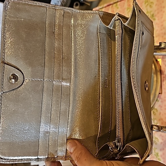 CHLOE’ WALLET matalic gold Paddington wallet Special edition Rare long snap wall - Picture 6 of 12